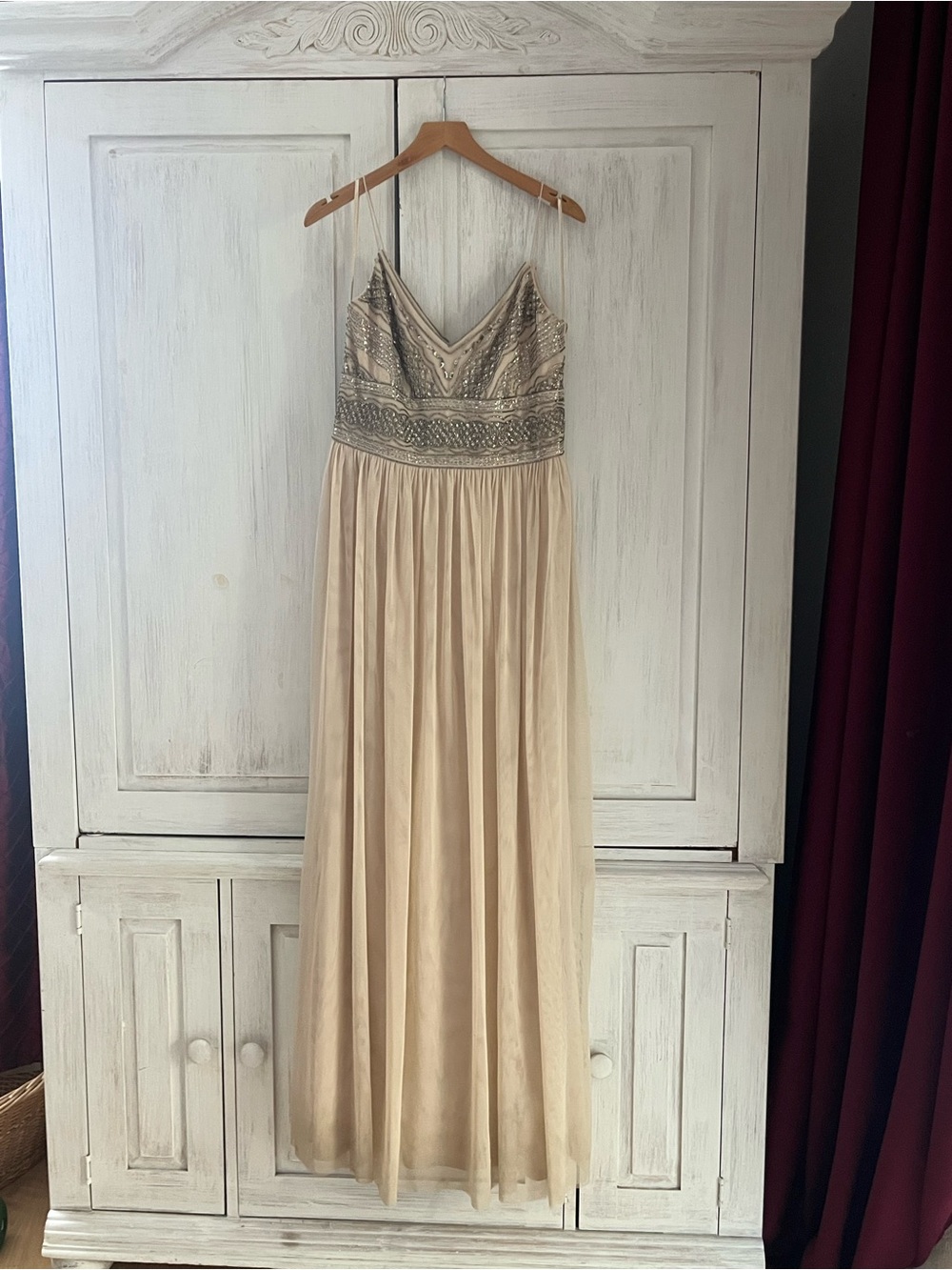 Adrianna Papell “Aida” Beaded V-Neck Maxi Dress in Beige - Picture 10 of 13